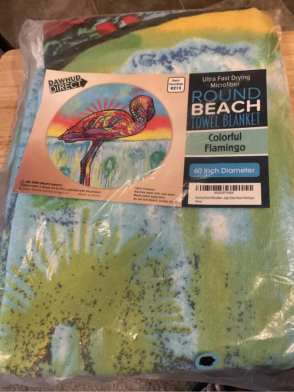 Microfiber COLORFUL FLAMINGO Round Beach Towel Blanket 60” NIP